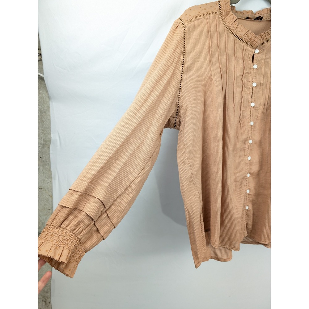 Quince Organic Textured Cotton Peasant Blouse Size XL Orange Ruffle Cottagecore - Picture 3 of 10